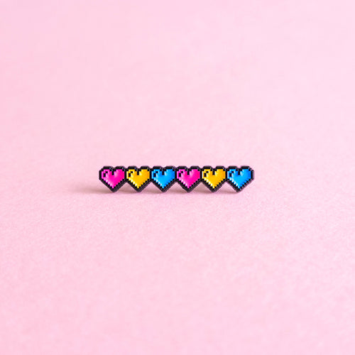 Pixel hearts (pansexual) — enamel pin