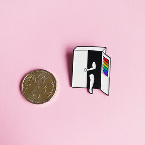 Hang on, I’m coming out — enamel pin