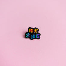 Load image into Gallery viewer, He / She Pronouns — enamel pin