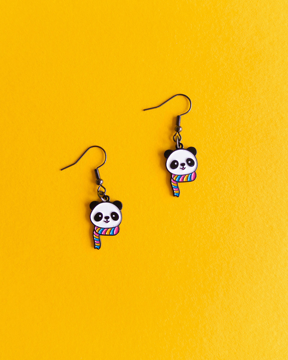 Pansexual Panda Dangle & Clip On Earrings LGBTQ+ Heckin' Unicorn