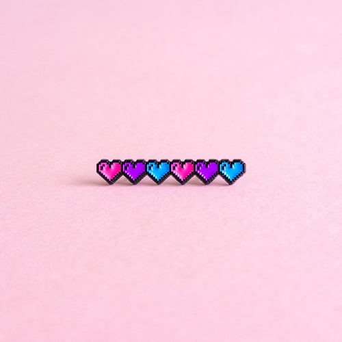 Pixel hearts (bisexual) — enamel pin