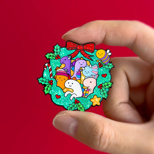 LGBTQ+ Family Christmas Wreath — enamel pin