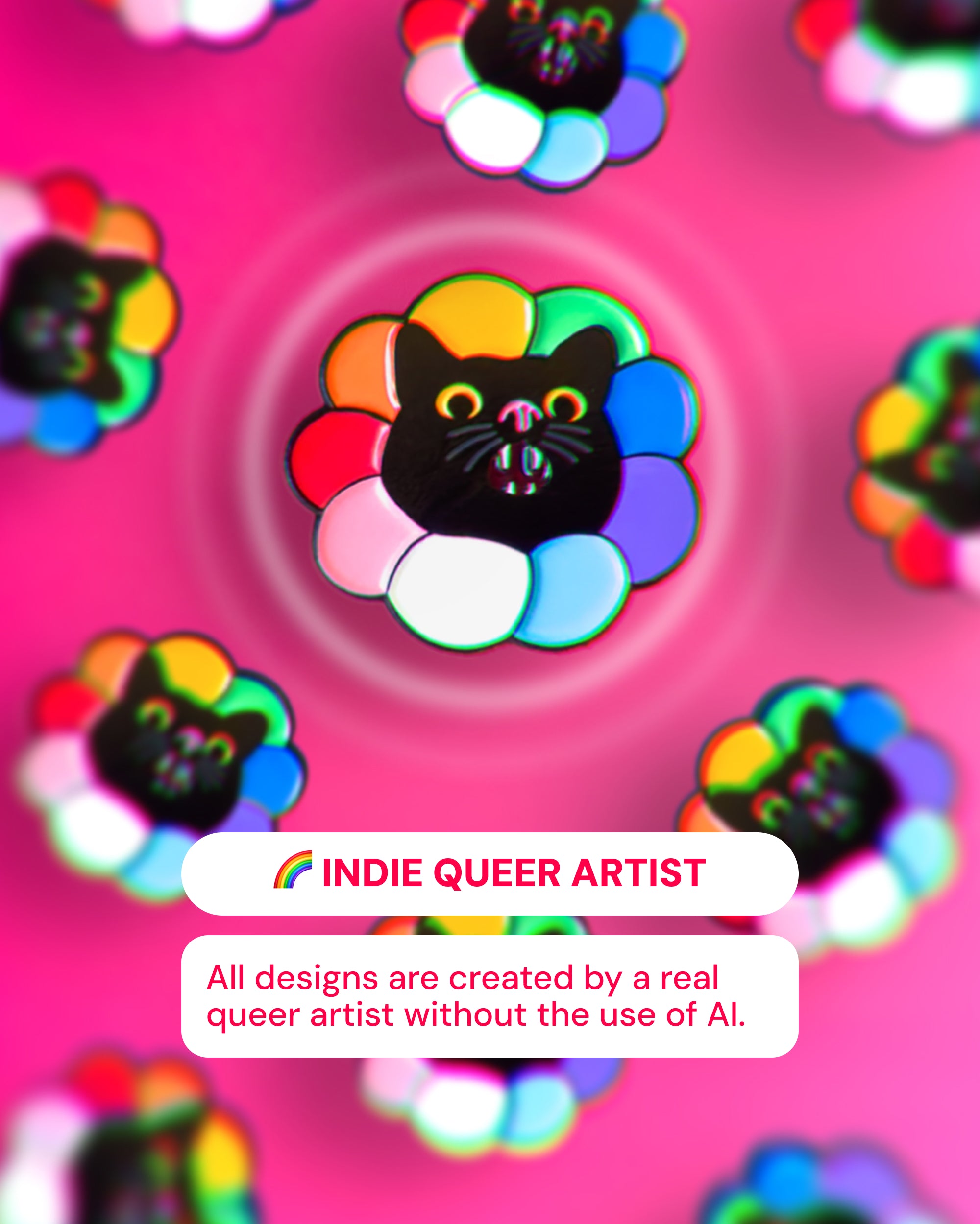 Rainbow flower cat — enamel pin