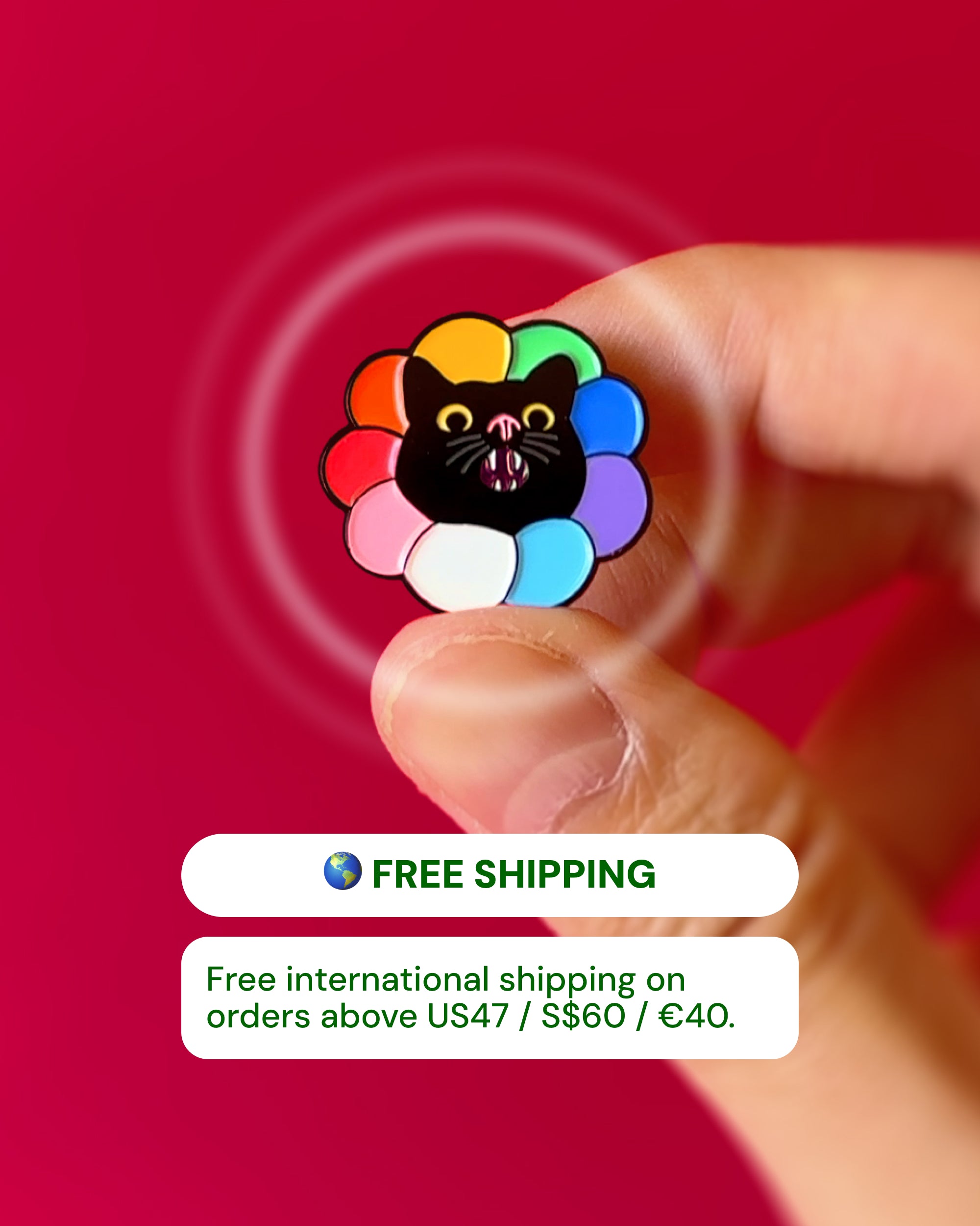 Rainbow flower cat — enamel pin