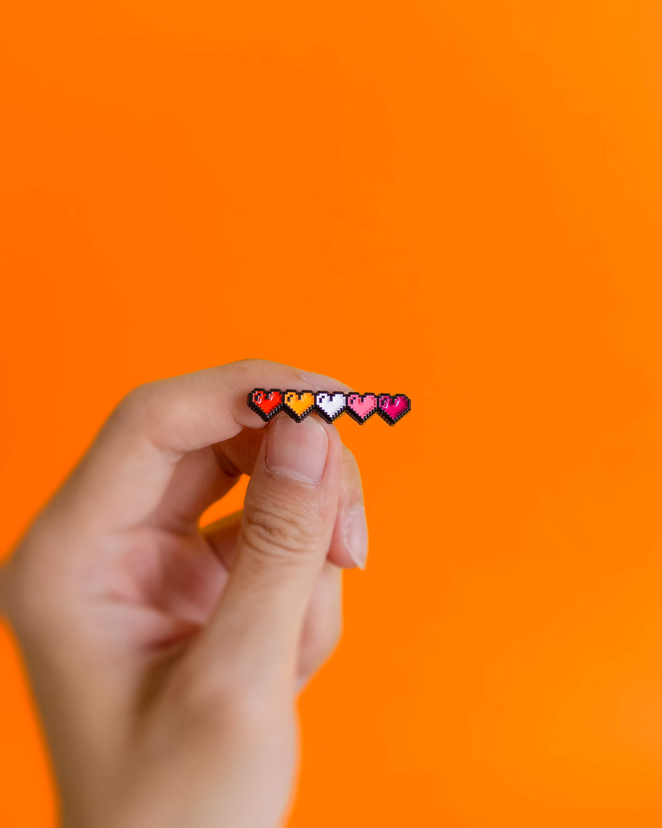 Pixel hearts (lesbian) — enamel pin – Heckin' Unicorn