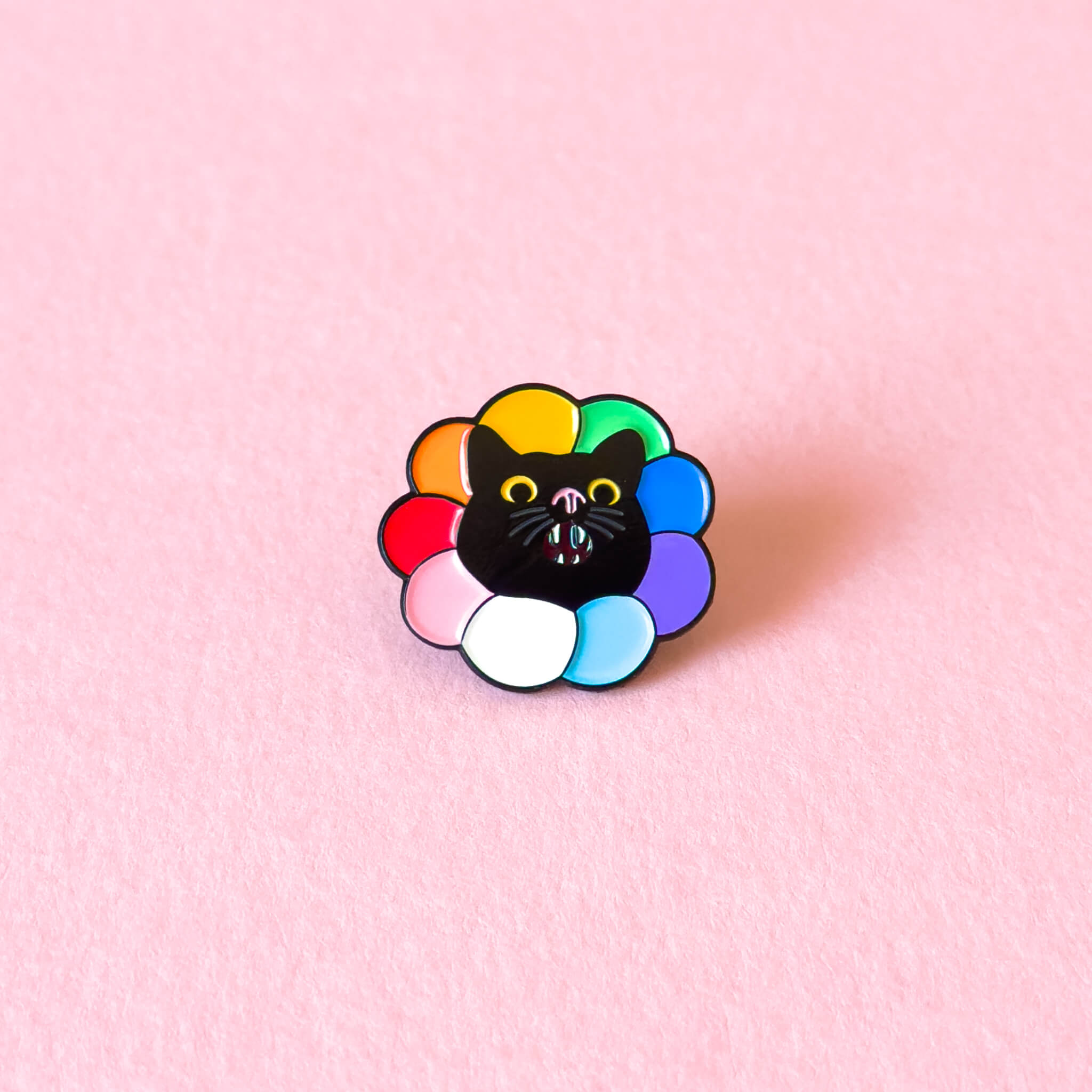 Rainbow flower cat — enamel pin
