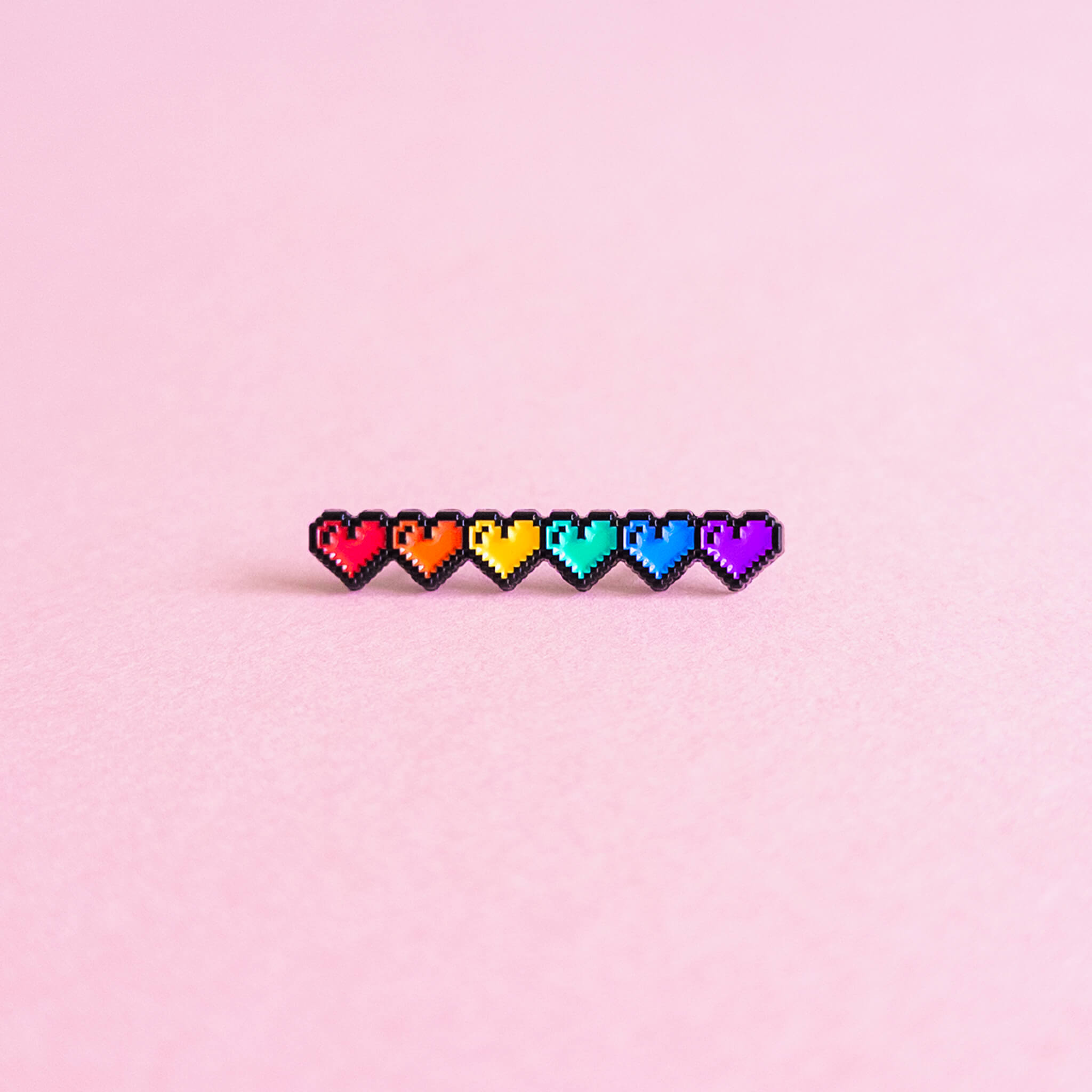 Pixel hearts (rainbow) — enamel pin