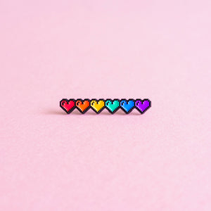 Pixel hearts (rainbow) — enamel pin