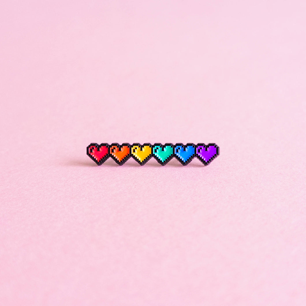 Pixel hearts (rainbow) — enamel pin