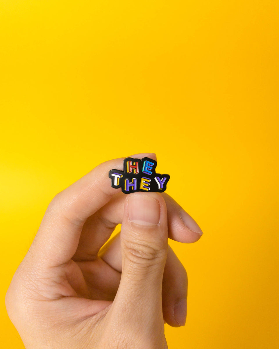 He / They Pronouns LGBT enamel pin – Heckin' Unicorn