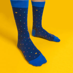 Rainbow dots (navy) — socks