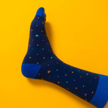 Load image into Gallery viewer, Rainbow dots (navy) — socks